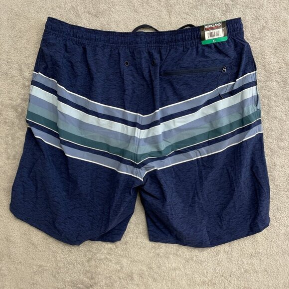 NEW Kirkland Signature Mens XL Swim Shorts Blue Striped Polyester Lined - Picture 3 of 7